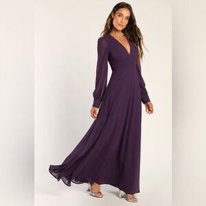 Lulus Talk About Divine Long Sleeve V-Neck Maxi Dress Purple Tie Backless large